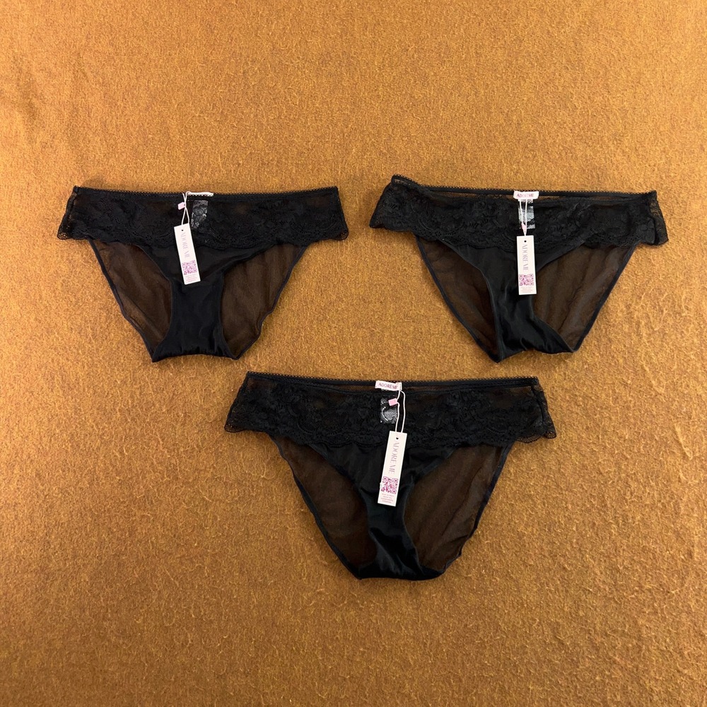 Adore Me Womens Medium Black Lace Mesh 3 Pack Bikini Panties NWT